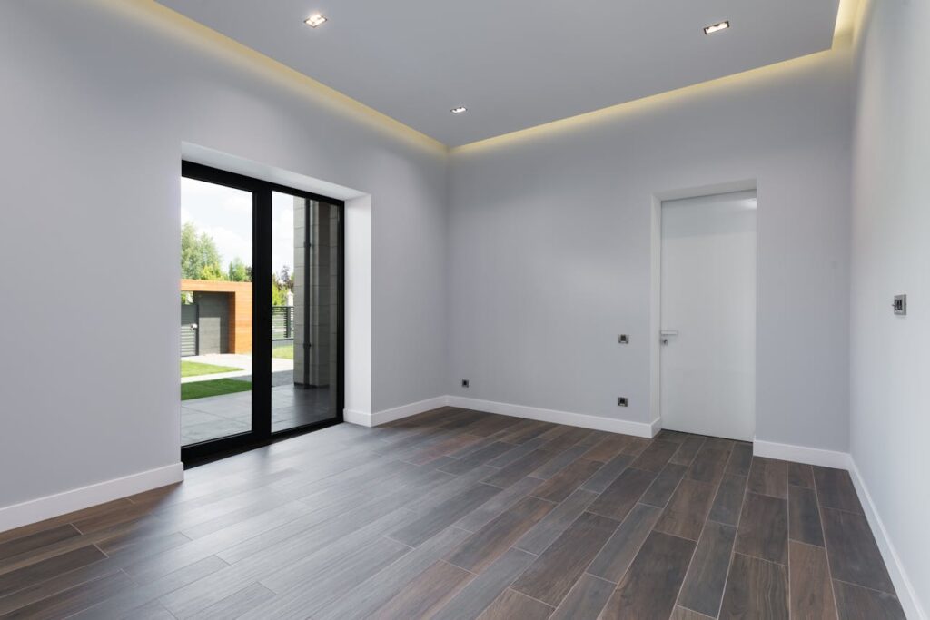 Spacious modern hall with glass doors